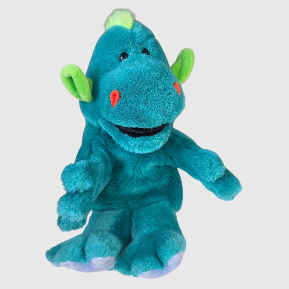 Vintage Gund 1992 Kidcore Teal Monster Dragon Hand Puppet Small Plush Blue Green